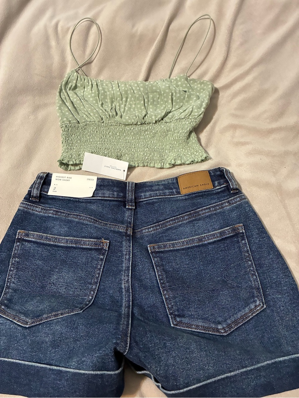 American Eagle Denim Shorts NWT, Size2 with Hearts Top XS